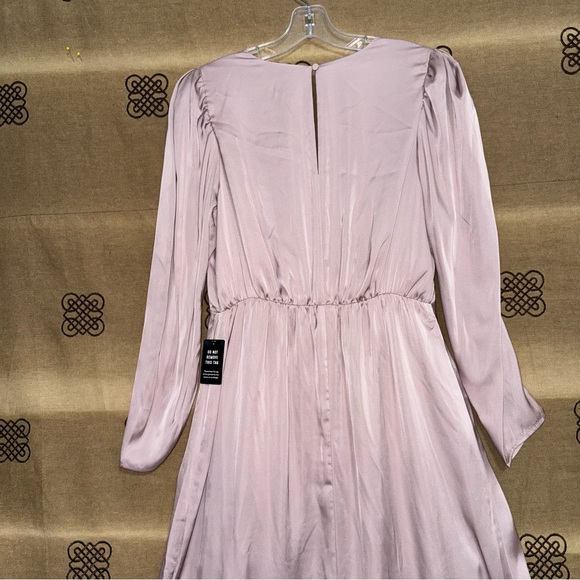 Express NWT! Satin Pink Blushing Mauve Puff Shoulder Midi Dress Size L - Picture 14 of 16